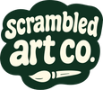Logo of Scrambled Art Co. with a paintbrush icon on a green background